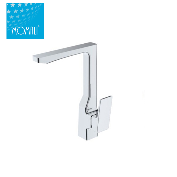Contemporary kitchen faucet with chrome finish
